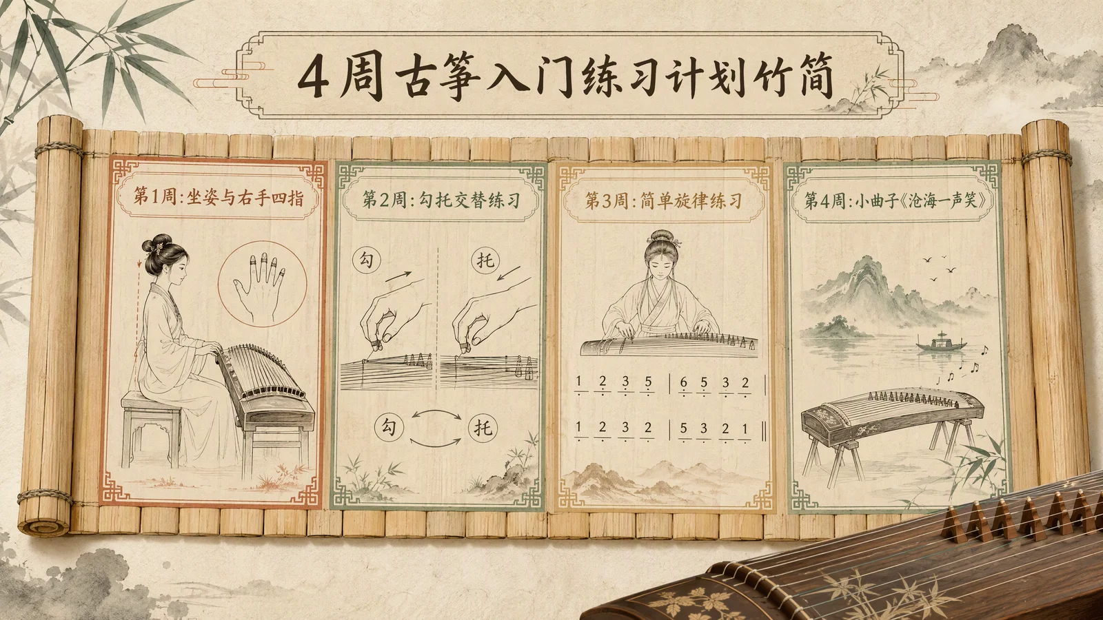 四周练习计划表:每周目标与每日15-20分钟内容分解,第四周弹出沧海一声笑
